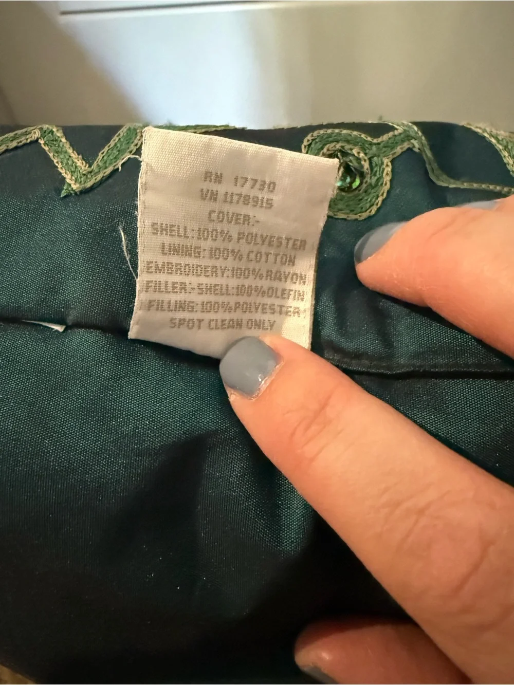 Teal and Green embroidered throw pillow